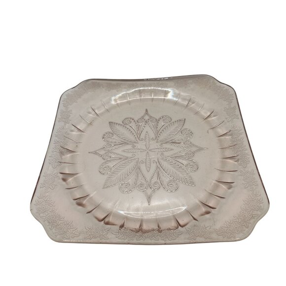 Vintage Pink Depression Glass Square Serving Plate - Picture 1 of 2